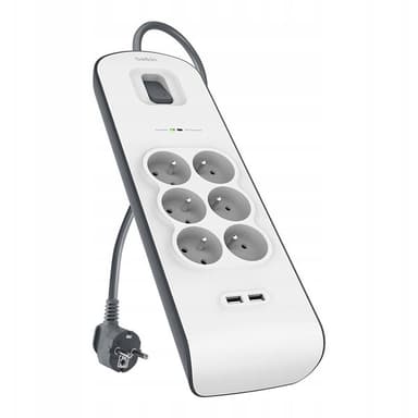 Belkin prepäťová ochrana BSV604, 6 zásuviek, 2xUSB/2.4A, 2m