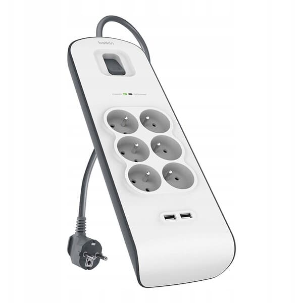 Belkin prepäťová ochrana BSV604, 6 zásuviek, 2xUSB/2.4A, 2m