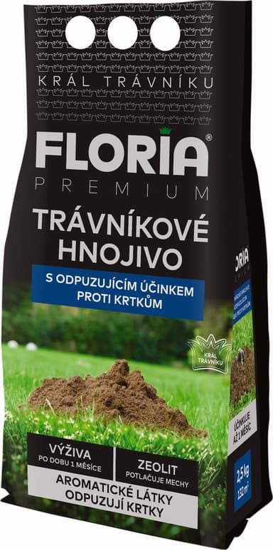 Agro FLORIA Trávníkové hnojivo s odpuzujícími účinky na krtky 2,5 kg