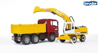 BRUDER Konstrukční vozy - MAN TGA nákladní auto s Liebherr bagrem 1:16