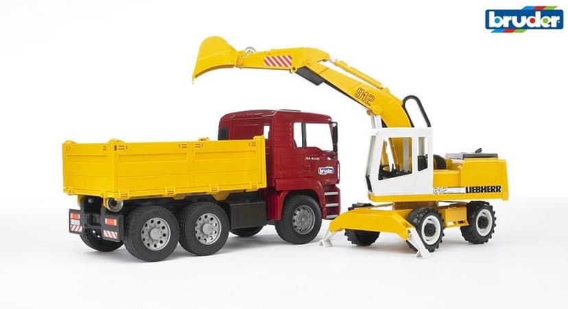 BRUDER Konstrukční vozy - MAN TGA nákladní auto s Liebherr bagrem 1:16