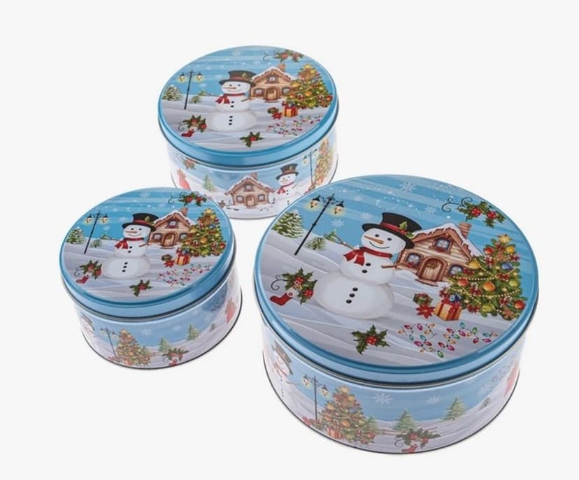 Kovové dózy v súprave 3 ks na zákusky Snowman – Dakls