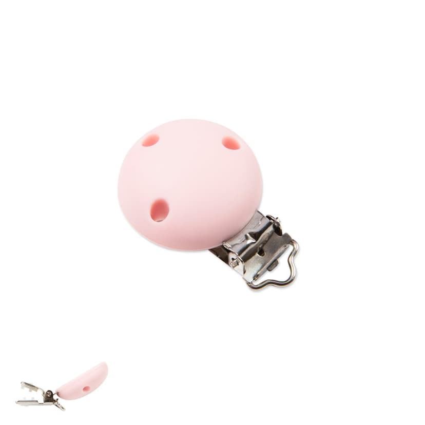 Silikonový klip na dudlík 33,5 mm s kovovou sponou Baby Pink - 5 ks