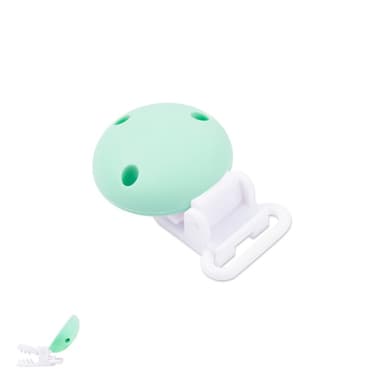 Silikónový klip na cumlík 33,5mm s 3 dierkami a plastovou sponou Mint Green