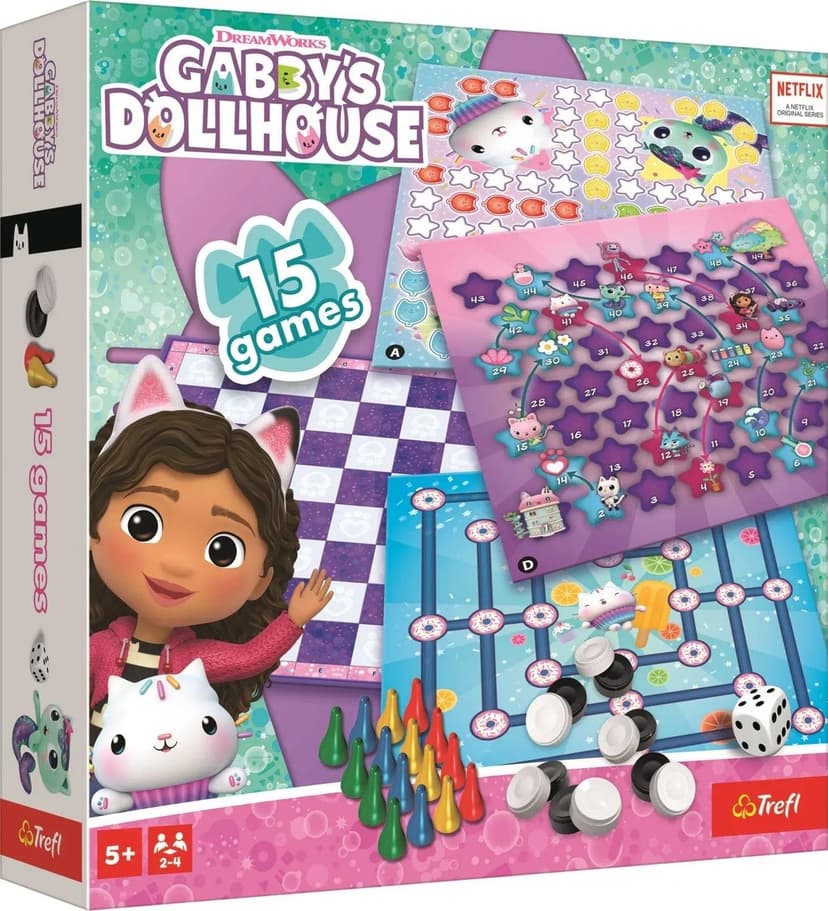 Trefl Gabby's Dollhouse Sada 15 spoločenských hier 02745