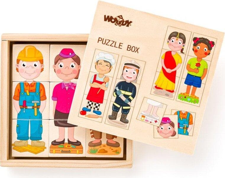 Dřevěné puzzle woody lidé a povolání z celého světa v krabičce
