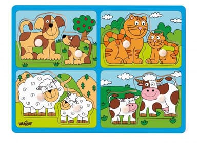 Woody Puzzle pro nejmenší s úchyty - domácí zvířata s mláďaty OLP102191913