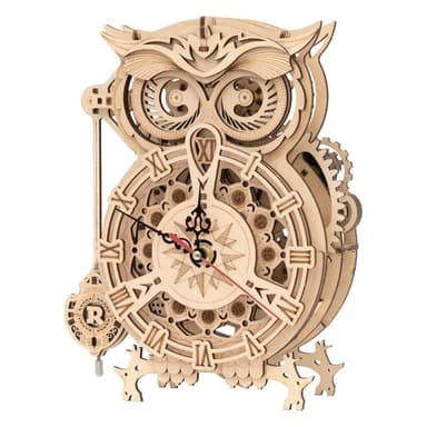 RoboTime 3D drevené mechanické puzzle Sovie hodiny LK503