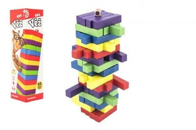 Teddies Hra veža drevená 60ks farebných dielikov spoločenská hra hlavolam v krabičke 7,5x27,5x7,5cm 00850088