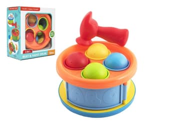 Teddies Zatloukačka/Bubínek 17cm 2v1 plast s kladívkem s míčky 4ks