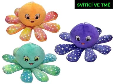 Mikro Chobotnička plyšová 15cm svítící ve tmě 3barvy