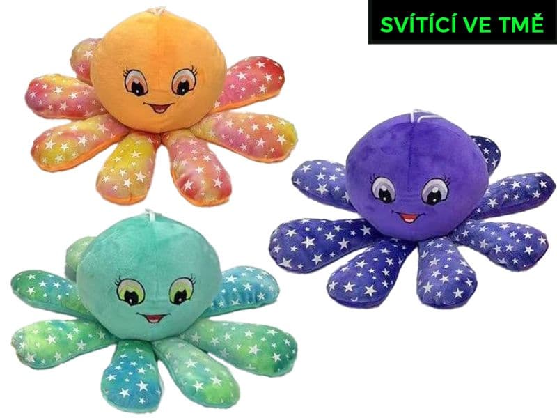 Mikro Chobotnička plyšová 15cm svítící ve tmě 3barvy