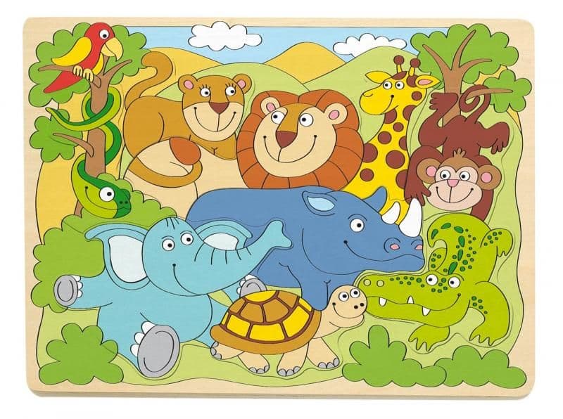 Woody Puzzle na desce "Africká veselá zvířátka"