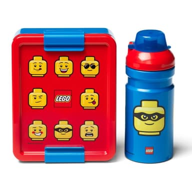 Set červeno-modrého desiatového boxu a fľaše na pitie LEGO® Iconic