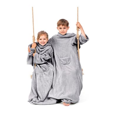 Restilo Šedá dětská televizní deka s rukávy DecoKing Lazykids