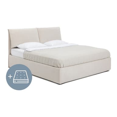Béžová čalúnená dvojlôžková posteľ s úložným priestorom s matracom/s roštom 180x200 cm Thessa Pillow – Bonami Selection