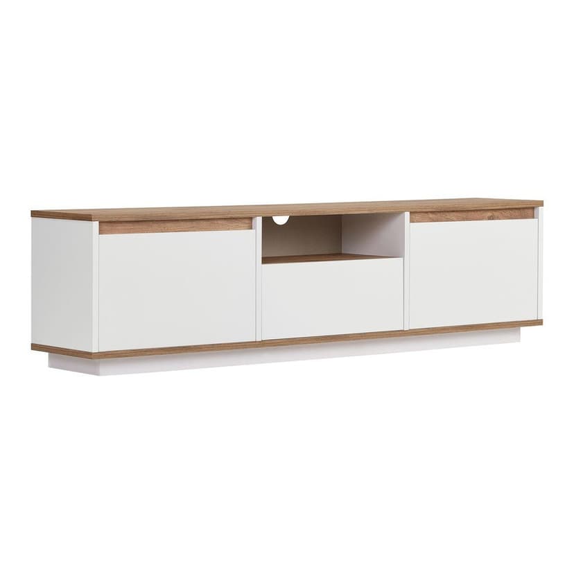 Biely/v prírodnej farbe TV stolík v dekore borovice 160x42x30 cm Sentinel – Kalune Design