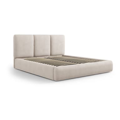 Béžová čalúnená dvojlôžková posteľ s úložným priestorom s roštom 180x200 cm Brody – Mazzini Beds