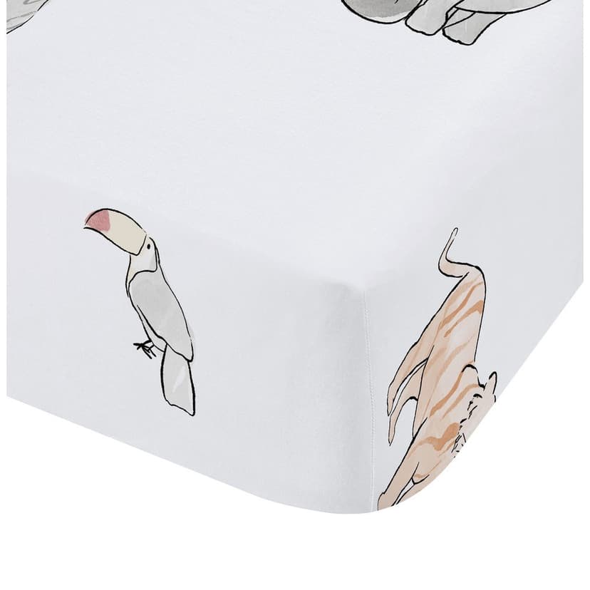 Bílé napínací bavlněné dětské prostěradlo na jednolůžko 90x190 cm Zoo Animals – Bianca