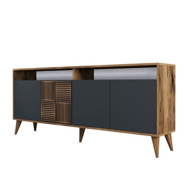 Nízká komoda v dekoru ořechu v antracitové a přírodní barvě 180x79 cm Milan – Kalune Design