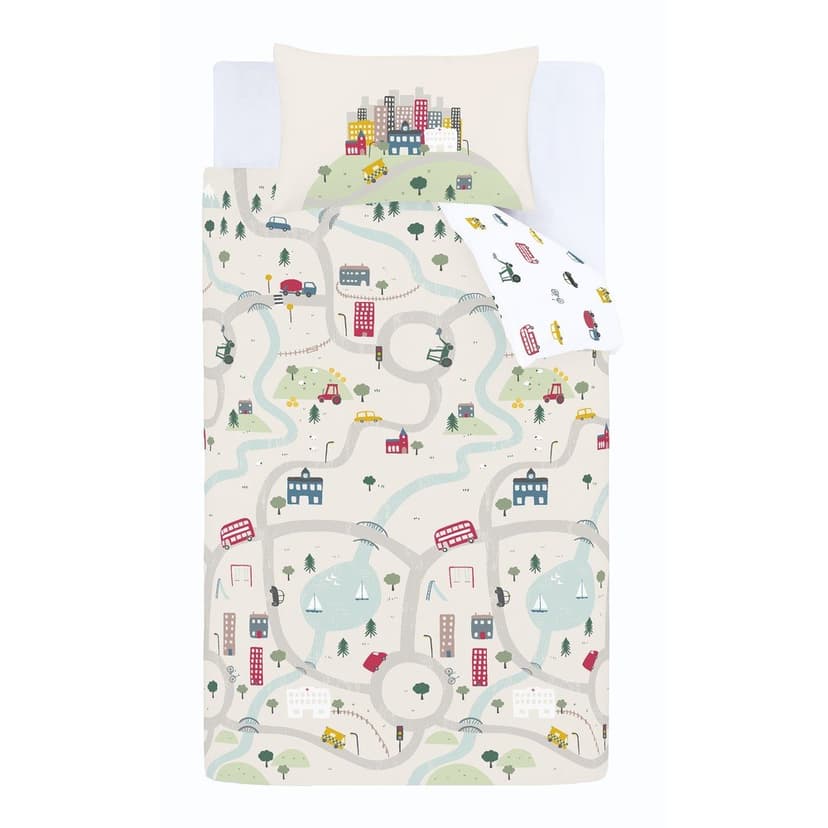 Bielo-béžové bavlnené detské obliečky do postieľky 120x150 cm Transport – Bianca