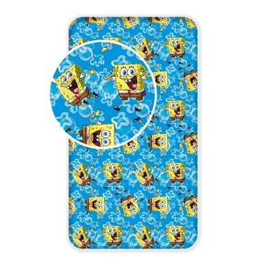 Modrá napínacia bavlnená detská plachta 90x200 cm Sponge Bob "Blue" – Jerry Fabrics
