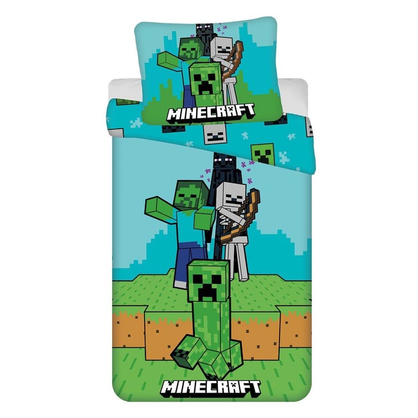 Zeleno-modré bavlnené detské obliečky na jednolôžko 140x200 cm Minecraft "Mobs Here" – Jerry Fabrics