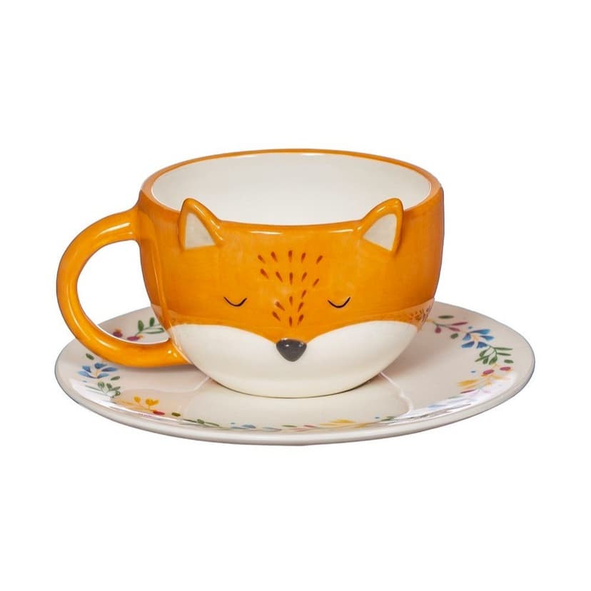 Oranžová dolomitová šálka s tanierikom Sass & Belle Finley Fox, 210 ml
