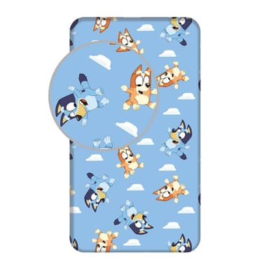 Modrá napínacia bavlnená detská plachta na jednolôžko 90x200 cm Bluey – Jerry Fabrics