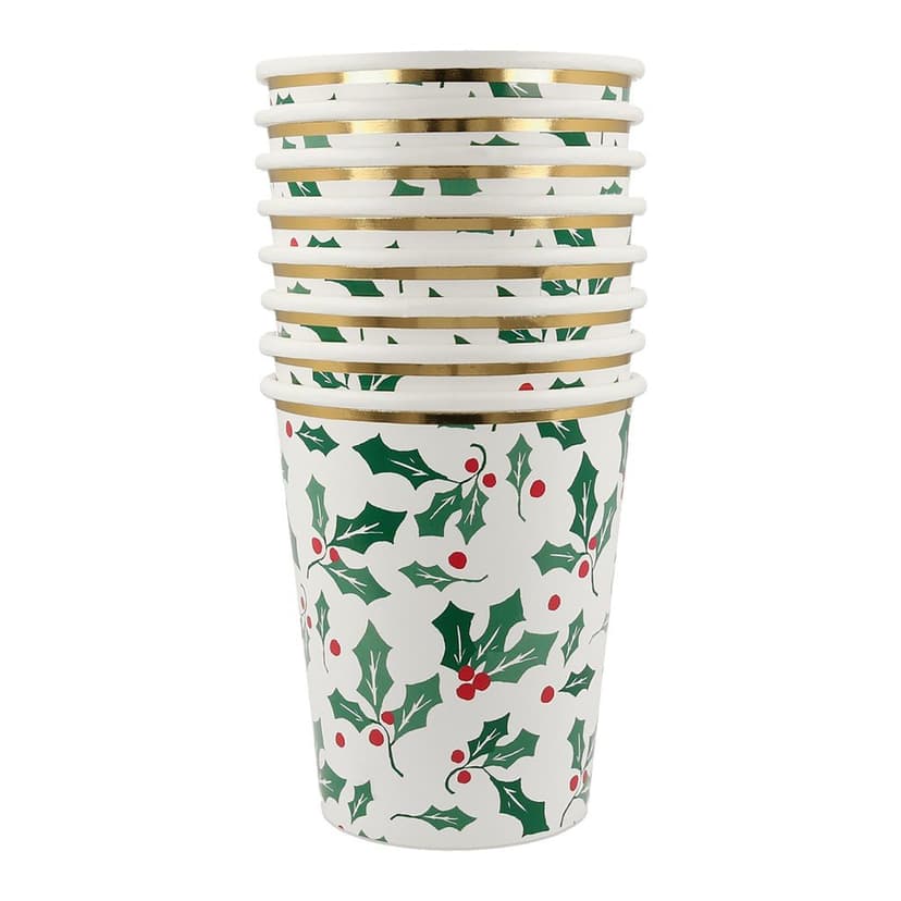 Papierové jednorazové tégliky v súprave 8 ks Holly Pattern – Meri Meri