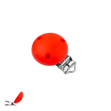 Silikonový klip na dudlík 34 mm s kovovou sponou Coral Red - 5 ks