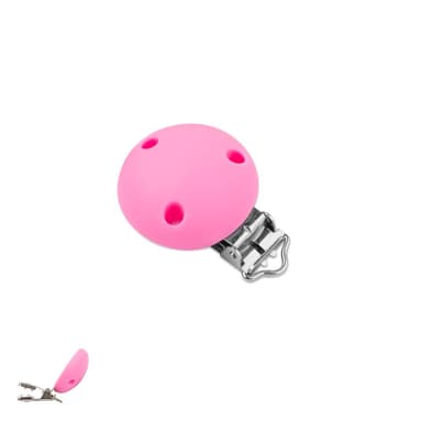 Silikonový klip na dudlík 34 mm s kovovou sponou Candy Pink - 5 ks
