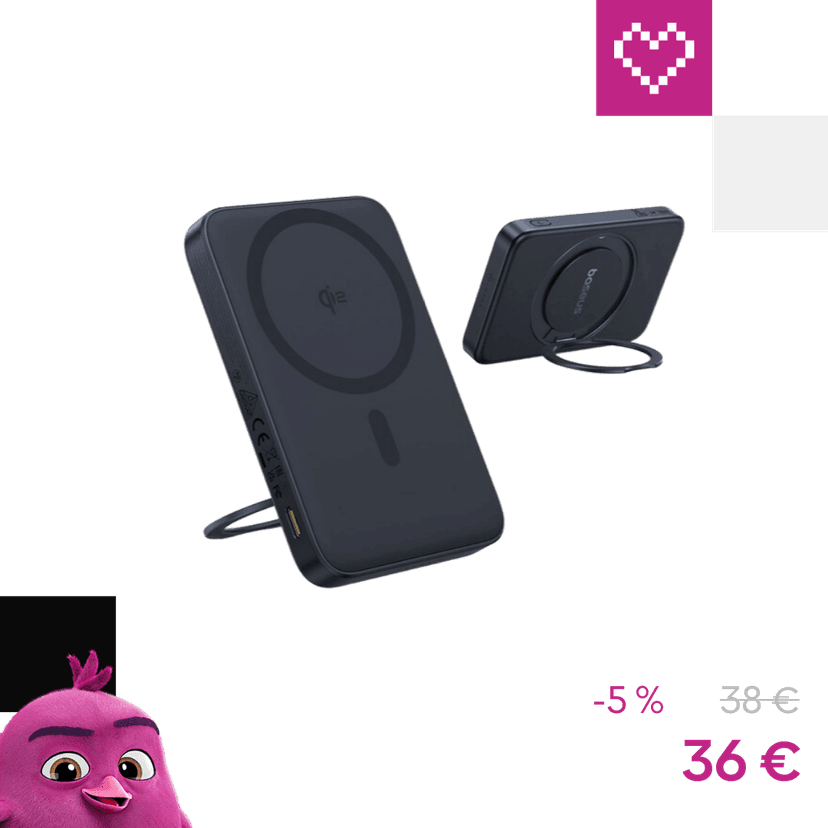 Baseus PicoGo Qi2 s otočným stojanom a bezdrôtovým nabíjaním powerbanka 5000mAh 20W USB-C čierna