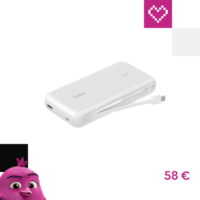 Belkin BOOST CHARGE™ USB-C PowerBanka s integrovaným USB-C káblom, 20000mAh, PD, 30W biela