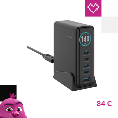 FIXED GaN nabíjacia stanica s displejom, USB-C a USB, PD 3.2 (140W) čierna