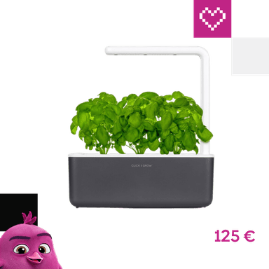 Click and Grow Smart Garden 3 šikovný kvetináč + 3ks kapsúl so semienkami bazalky sivý