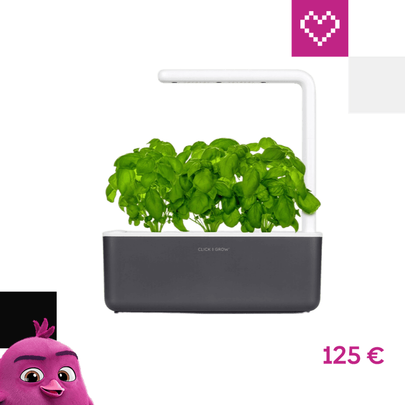 Click and Grow Smart Garden 3 šikovný kvetináč + 3ks kapsúl so semienkami bazalky sivý