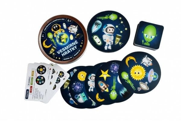Teddies Vesmírne hrátky 2v1 spoločenská hra v plechovej krabičke 10x4cm 4ks v boxe 10771078