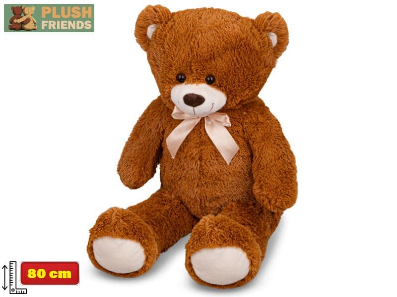 Mikro Plush Friends medvěd plyšový 80cm tmavě hnědý s mašlí