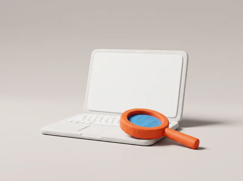 Biely notebook s dokumentom a oranžovou lupou
